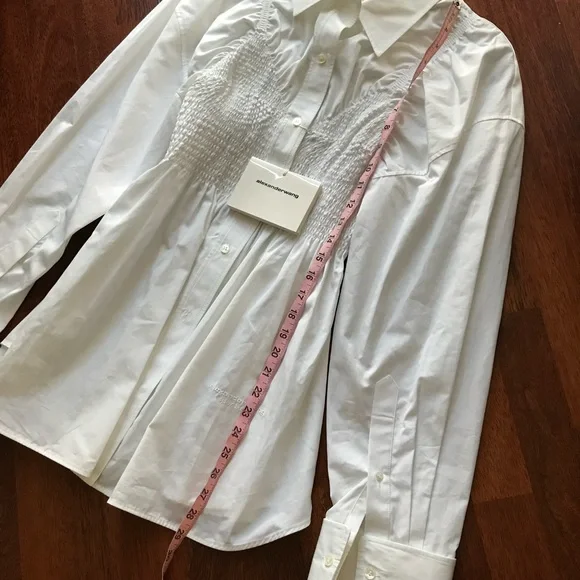 NWT Alexander Wang Long Sleeve Smocked Cami Oversize Poplin Cotton Shirt Dress S - Picture 13 of 15